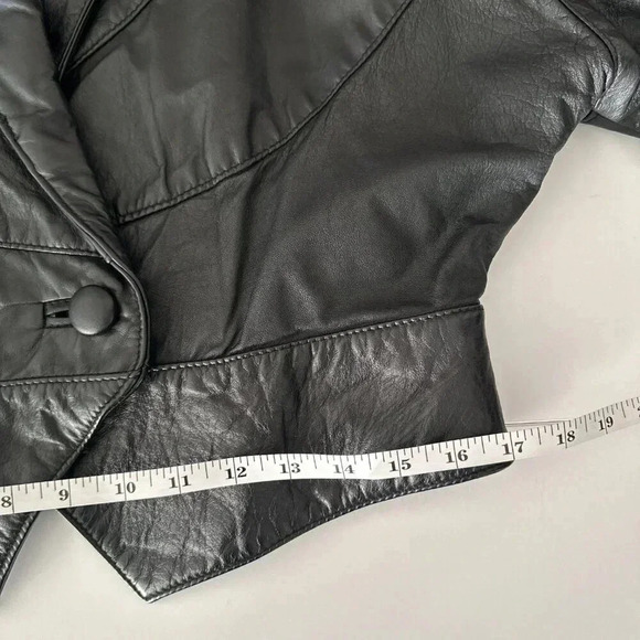 Vintage 80s Leather Ranch Jacket Womens 2 / Small Black Cropped Boxy Glam Rock - Picture 16 of 16